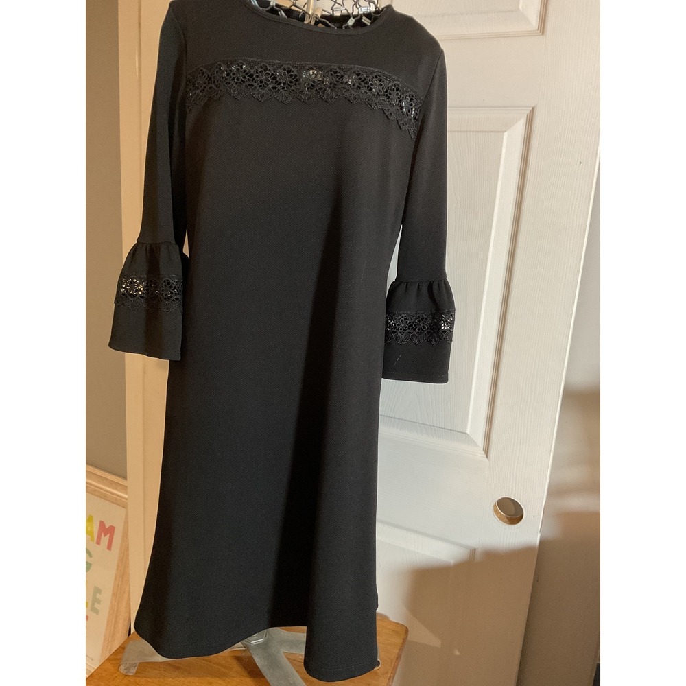 Gabby Skye Black Lace Sequin Bell Sleeve Dress Size 10